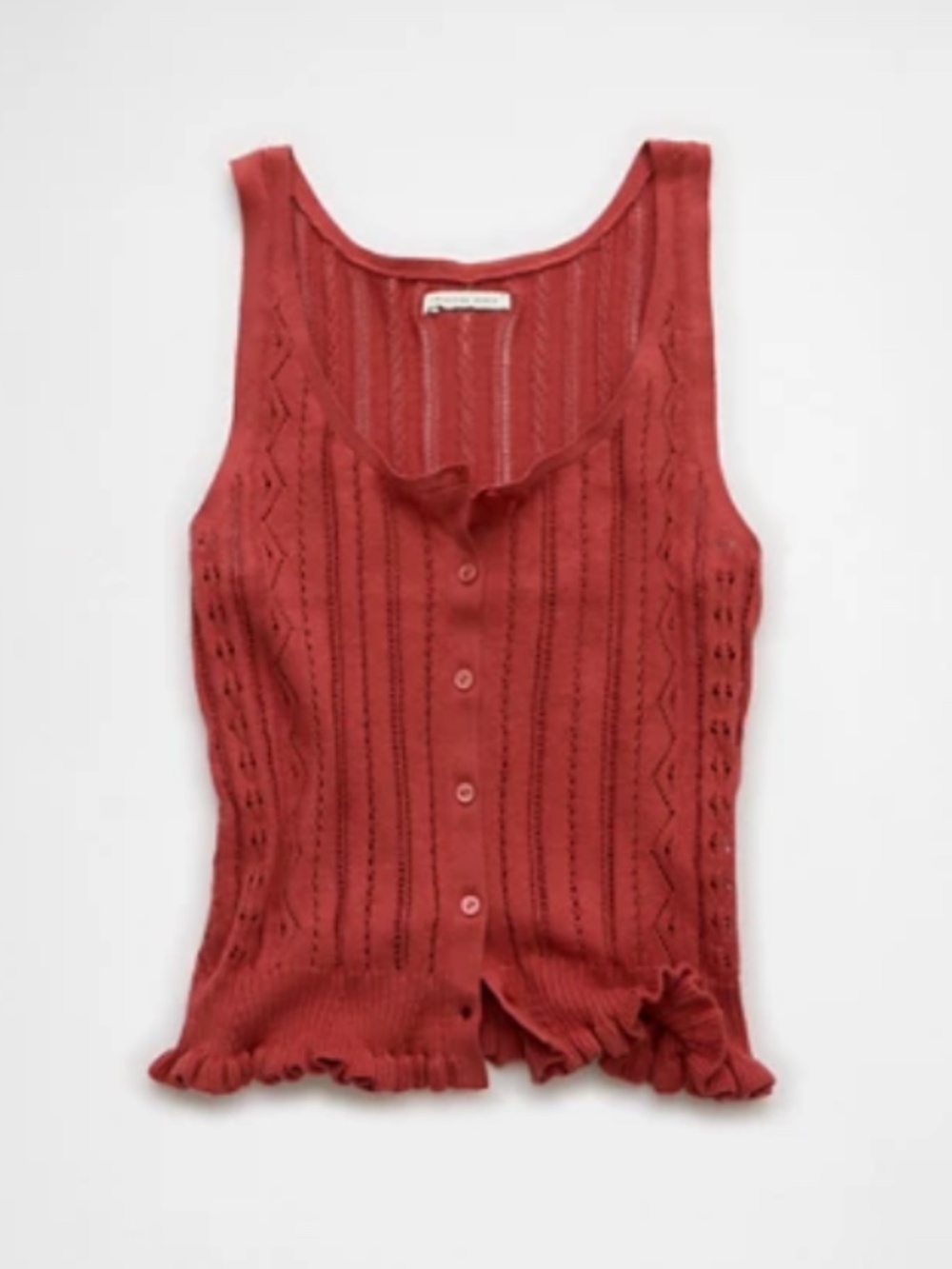 NEW American Eagle Pointelle Peplum Ruffle Hem Cotton Tank - Rust Pink Size S